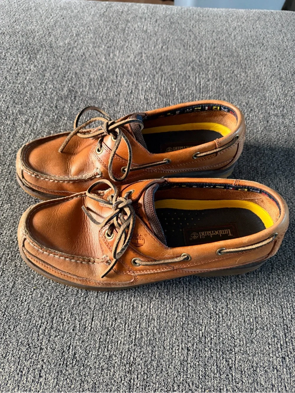 Timberland Brown Leather Boat Shoes with Moc Toe